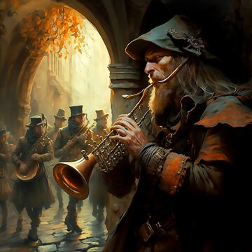 the pied piper of hamelin fantasy painting