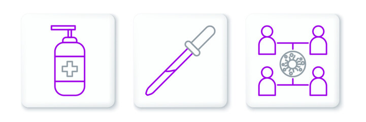 Obraz premium Set line Virus spread, Bottle of liquid antibacterial soap and Pipette icon. Vector