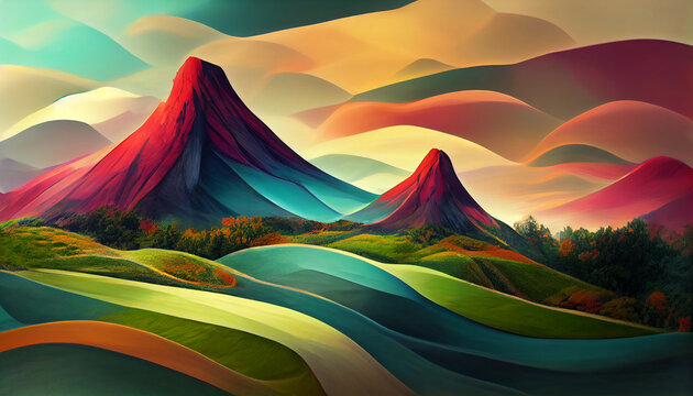 Abstract colorful mountain landscape wallpaper background