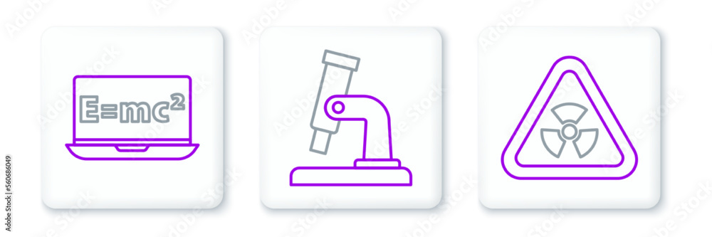 Poster set line triangle with radiation, equation solution and microscope icon. vector