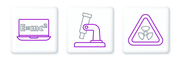 Set line Triangle with radiation, Equation solution and Microscope icon. Vector