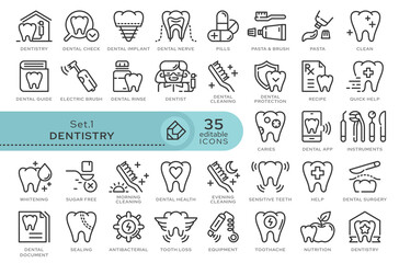 Fototapeta Set of conceptual icons. Vector icons in flat linear style for web sites, applications and other graphic resources. Set from the series - Dentistry. Editable outline icon.	
 obraz