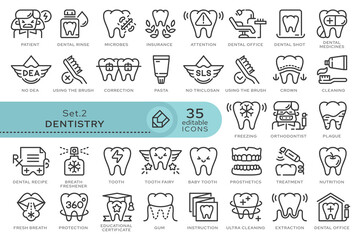 Set of conceptual icons. Vector icons in flat linear style for web sites, applications and other graphic resources. Set from the series - Dentistry. Editable outline icon.	
