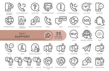 Set of conceptual icons. Vector icons in flat linear style for web sites, applications and other graphic resources. Set from the series - Support. Editable outline icon.	
