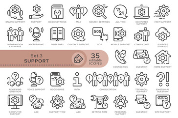Set of conceptual icons. Vector icons in flat linear style for web sites, applications and other graphic resources. Set from the series - Support. Editable outline icon.	
