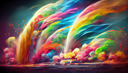Exploding rainbow color paint splashes as colorful background