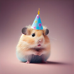Fototapeta na wymiar Hamster with birthday cake, happy birthday hamster, generative ai
