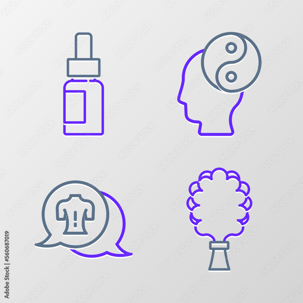 Canvas Prints set line sauna broom, massage, yin yang and essential oil bottle icon. vector