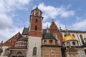 Fototapeta na wymiar Royal Cathedral in area of Wawel Royal Castle in Krakow city, Lesser Poland Voivodeship of Poland