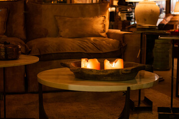interior with candles. candles with fire. 