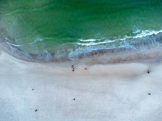 Aerial view. Seascape, beach, sand, sea, water, empty beach, winter time, nature.