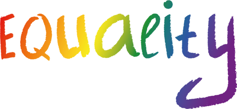 Gender, LGBT Doodle Rainbow Gradient Texture Brushstroke Lettering. Title Equality