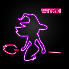 Obraz premium witch neon sign, modern glowing banner design, colorful modern design trends on black background. Vector illustration.