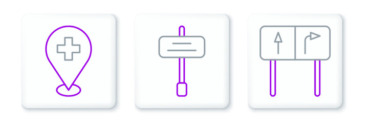 Set line Road traffic sign, Medical location with cross and icon. Vector
