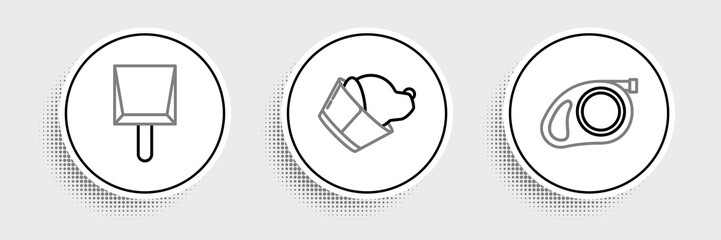 Set line Retractable cord leash with carabiner, Dustpan and Veterinary clinic symbol icon. Vector