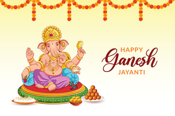 Happy Ganesh Chaturthi Golden festival background 
