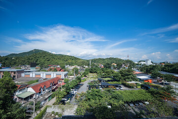 Top view landscape of Sriracha with cityscape view by the greenery Buildings within the city Siracha is a district and town of Chonburi province in Thailand on the east coast of the Gulf of Thailand.