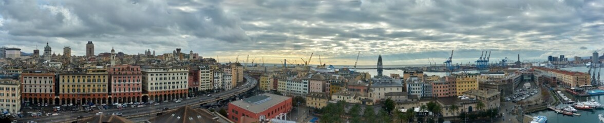 Panorama of the Genova (Genoa) city from aerial