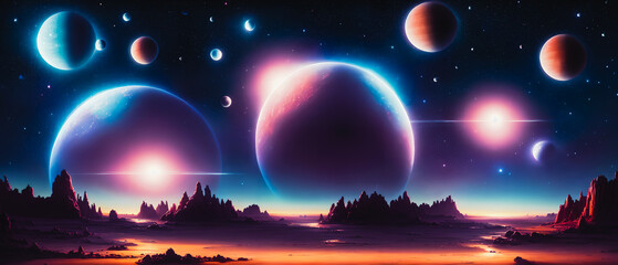 Naklejka premium Space scene with planet, stars and galaxies.Generative AI