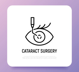 Cataract surgery thin line icon. Ophthalmology. Lasik vision correction. Modern vector illustration.