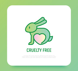 Cruelty free sign. Thin line icon of rabbit with heart. Symbol for beauty product. Modern vector illustration.