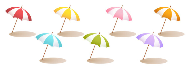 Fototapeta na wymiar set of colorful beach umbrella isolated on white background in flat style. Cartoon vector illustration 