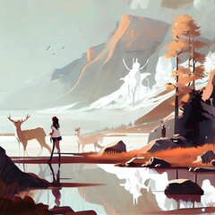 Illustration of a girl in nature, fantasy
