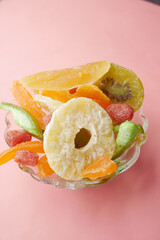Dried fruits and berries on table 
