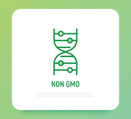 Non GMO symbol. Thin line icon for organic food, beauty product. Modern vector illustration.