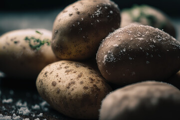 Fototapeta na wymiar Unpeeled potatoes. Dirty potatoes. Generative AI.