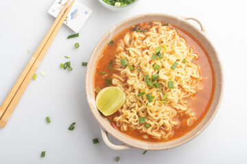 Spicy Korean instant noodles in a cup