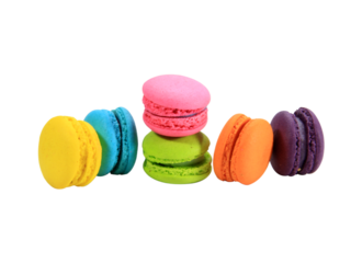 Macaloons in many colors are sweet and delicious isolated on white background.Selection focus.