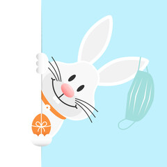 Einzelner Weißer Osterhase Maske Am Ohr Mit Osterei Vertikales Banner Rechts Himmel