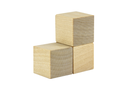 wooden toys, square wooden blocks isolated on white background.Selection focus.