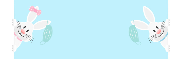 2 Weiße Osterhasen Mädchen & Junge Maske Am Ohr Banner Innen Himmel