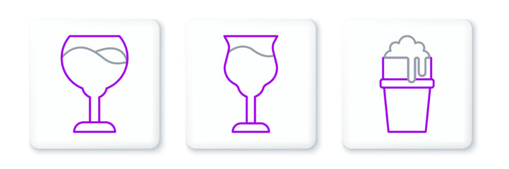 Set line Glass of beer, Wine glass and icon. Vector