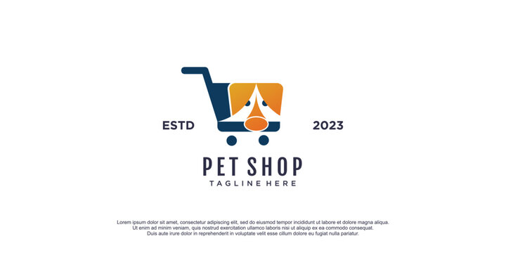 Pet shop logo with trolley concept design vector icon illustration