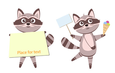 Illustration, a raccoon with a postcard for messages.