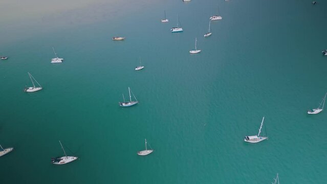 aerial perspective of boats,many yachts,blue water