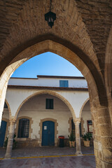 Fototapeta na wymiar Arcades of church of Saint Lazarus in Old Town of Larnaca city, Cyprus island country