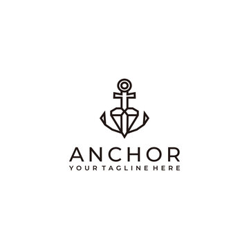 Line art anchor logo design vector template