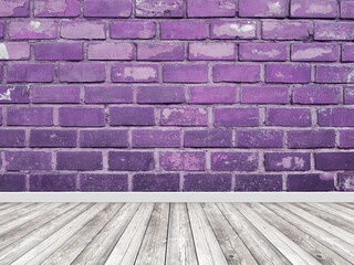 Brick wall interior violet background with a wooden floor