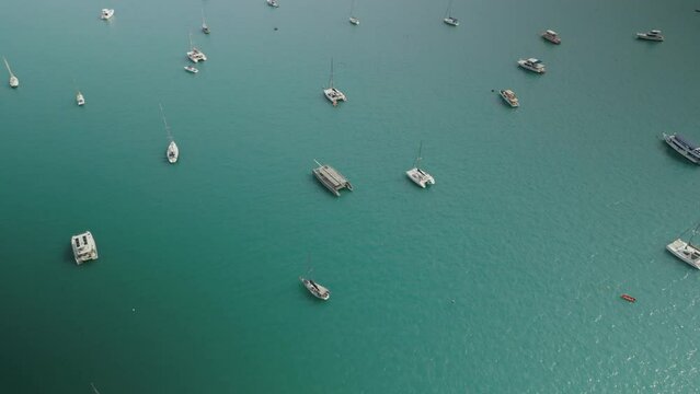 aerial perspective of boats,many yachts,blue water