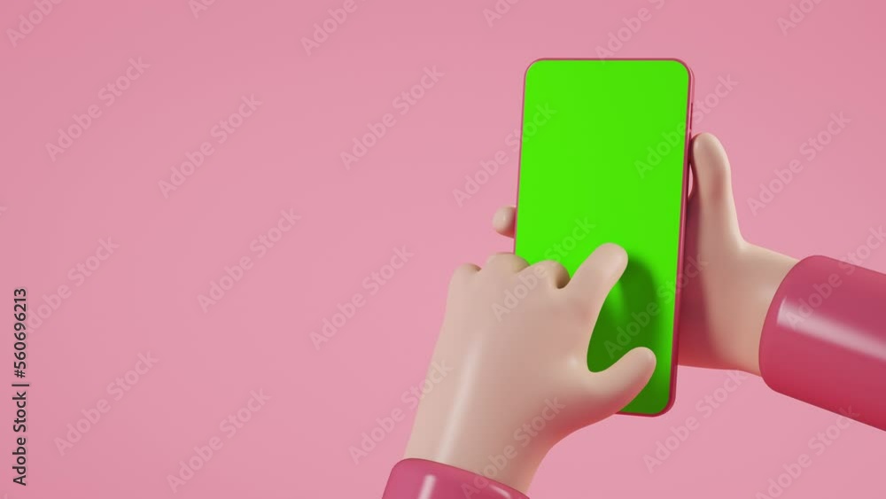 Poster 3d cartoon hands touching a mobile screen. loop animation. satisfying video