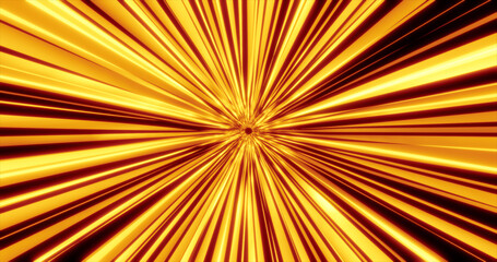 Abstract glowing yellow futuristic energetic fast tunnel of lines and bands of magical energy in space. Abstract background