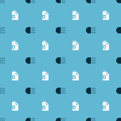 Set High beam and Canister for motor oil on seamless pattern. Vector