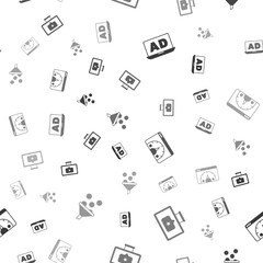 Set Advertising, Monitor with star, Website statistic and Lead management on seamless pattern. Vector