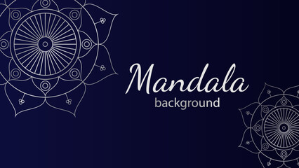 Silver mandalas on a dark blue background. Gradient. Background for wallpaper, website, social media, print.