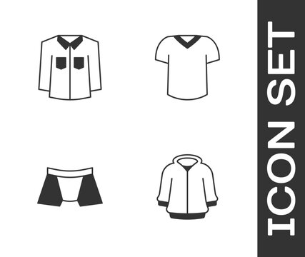 Set Hoodie, Shirt, Men underpants and T-shirt icon. Vector