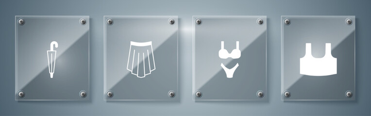 Set Undershirt, Swimsuit, Skirt and Umbrella. Square glass panels. Vector